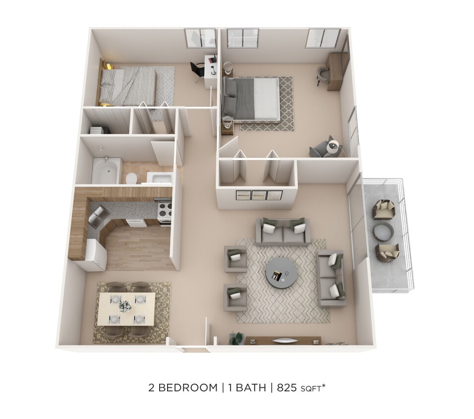 Floor Plan - Two Bedroom- 825 sqft