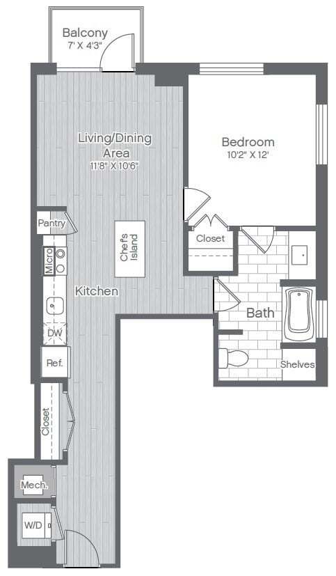 Floor Plan - 1 Bed/1 Bath-A4