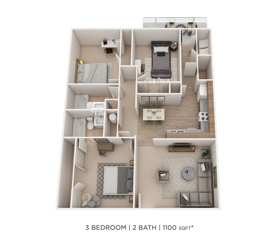 Floor Plan - Three Bedroom 2 Bath