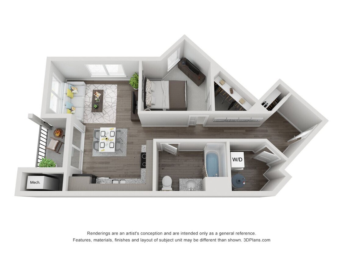 Floor Plan - 1 Bedroom 1 Bath - 713