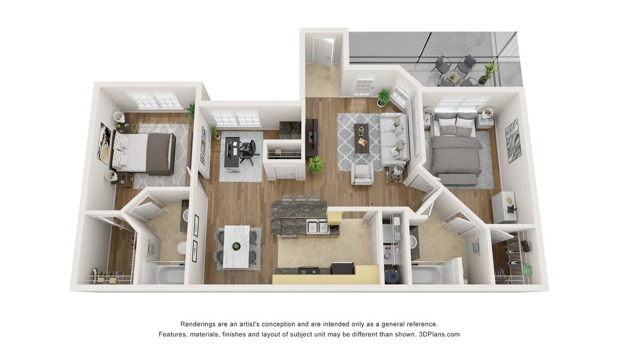 A 3D floor plan rendering of The Florence. - The Florence