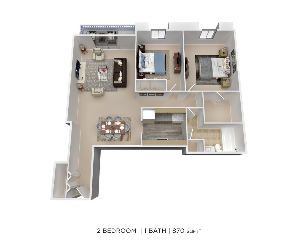 Floor Plan - Two Bedroom - 870 sqft