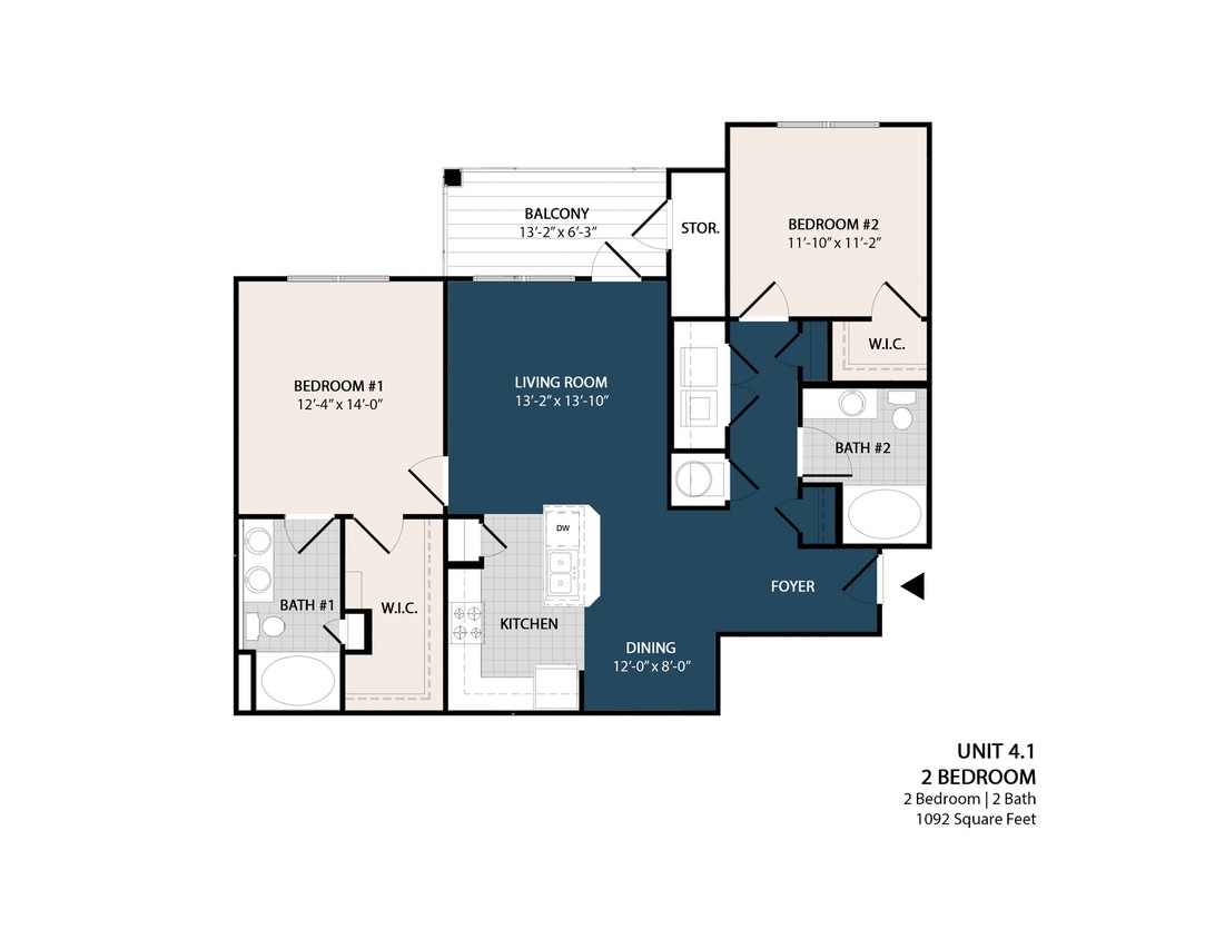 Floor Plan - 2 Bed 2 Bath - 1,092 Sq. Ft.