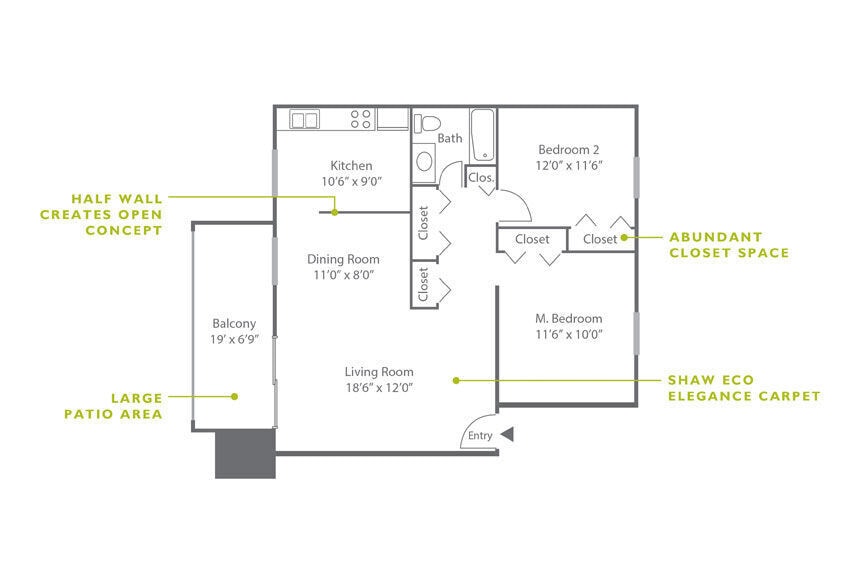Floor Plan - 2 Bed | 2 Bath