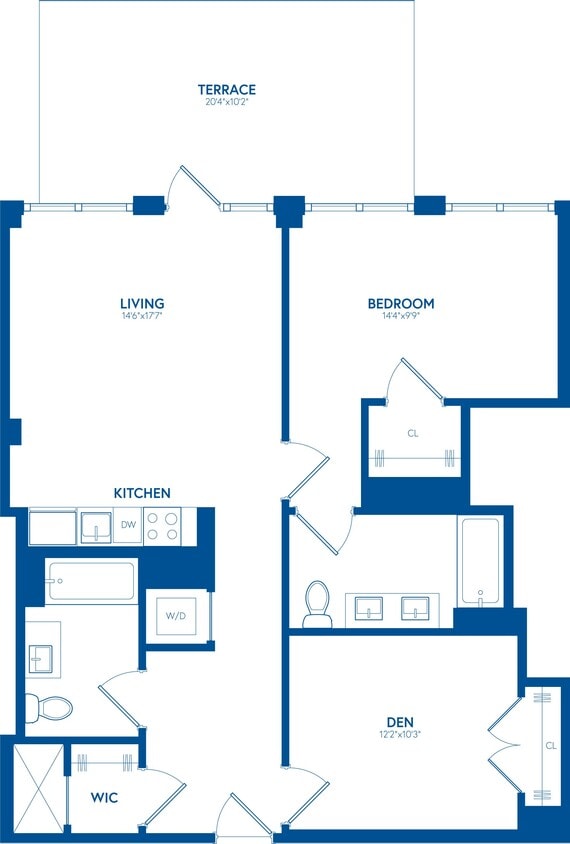 Floor Plan - 1 Bedroom + Den, 2 Bath, Terrace - PH207