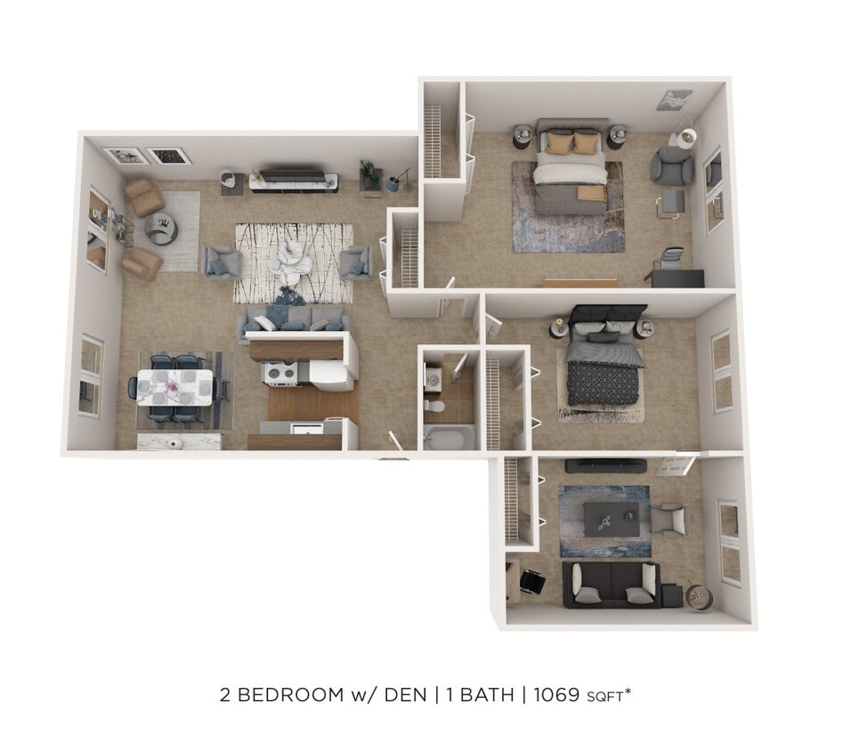 Floor Plan - Two Bedroom w/ Den-1069 sqft