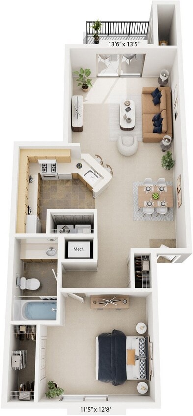 Floor Plan - One Bedroom Traditional