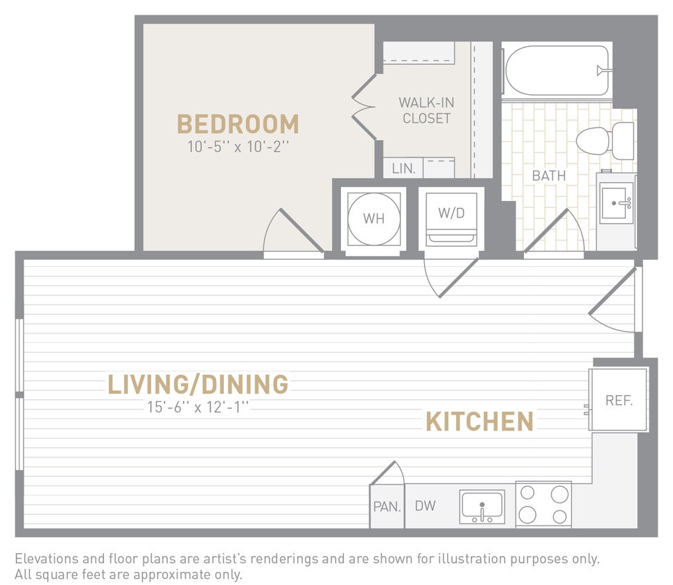 Floor Plan - 1 Bed 1 Bath-A02b