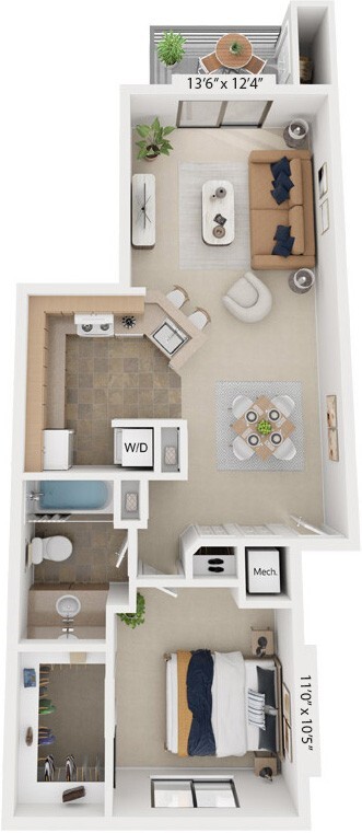 Floor Plan - Front-to-Back One Bedroom