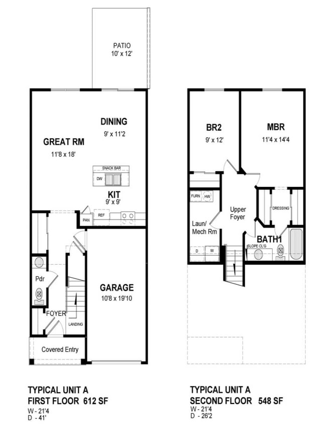 Floor Plan - 2 Bedroom Townhouse - Phase III