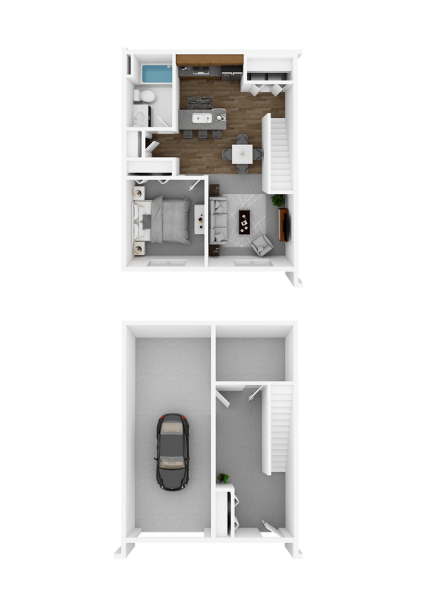 Floor Plan - Townhome Style- 1 Bedroom 1 Bathroom with Garage