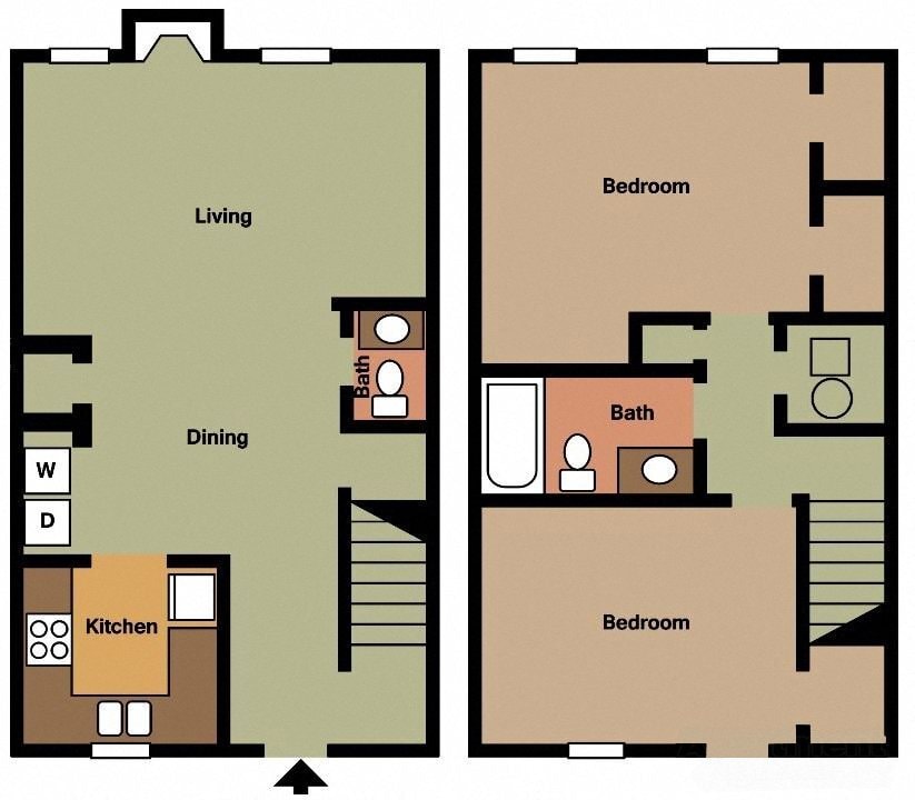 Floor Plan - 2 BR 1.5 Bath TH