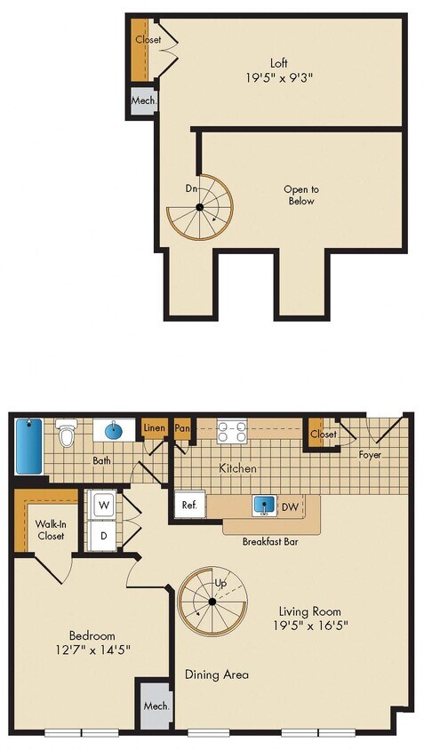 Floor Plan - 1 Bed 1 Bath Loft