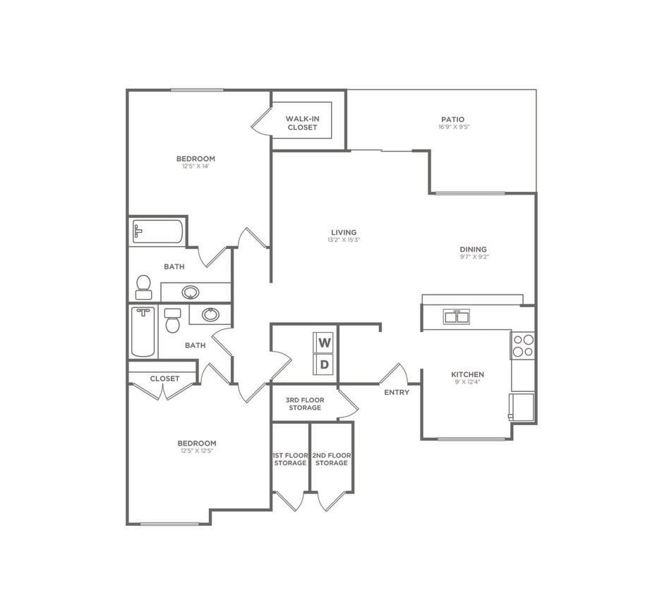 AvanaLakeviewFP_Aspen_2b2b_1268sf - Two Bedroom Two Bath (1268 SF)