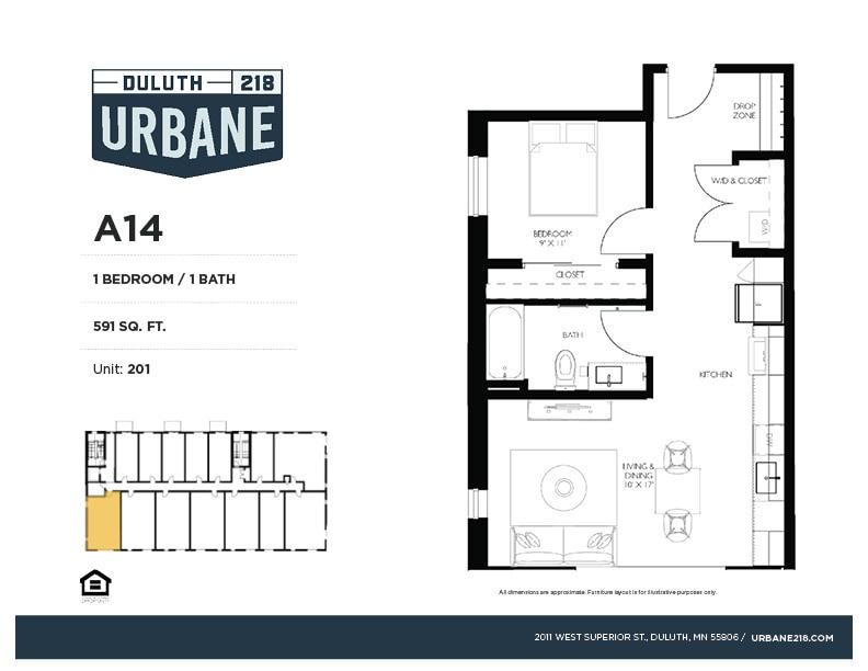 Floor Plan - A14 - 1 Bed / 1 Bath Income Restricted - 70%