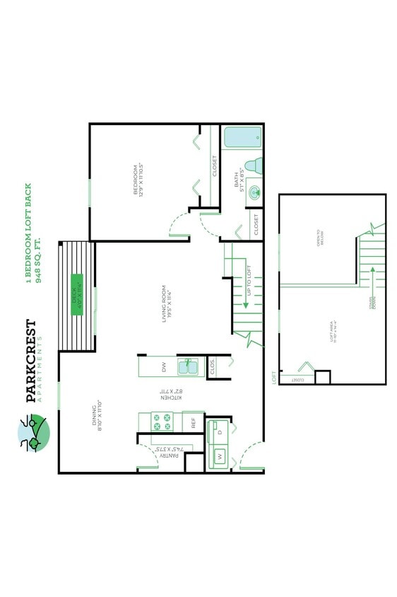 Floor Plan - 1 Bed, 1 Bath Loft - 948 sq ft