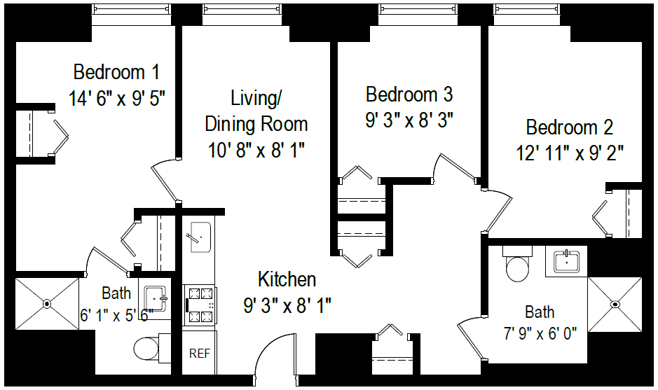Floor Plan - 3 Bed, 2 Bath - Style C
