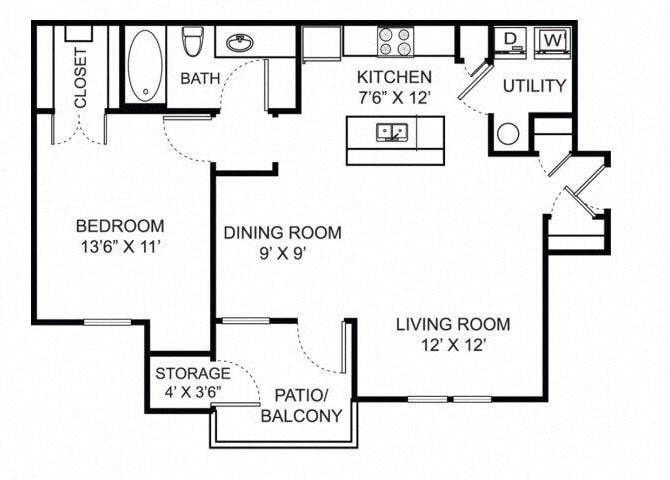 Floor Plan - 1 Bed 1 Bath Renovated