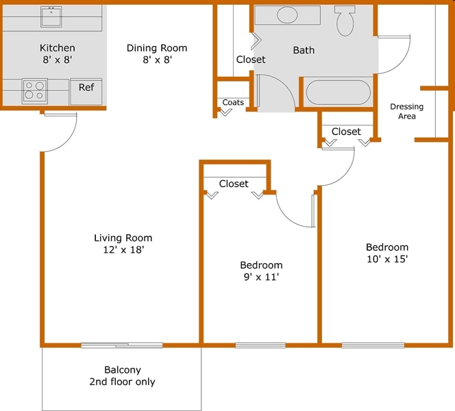2BR/1BA - Two Bedroom One Bath