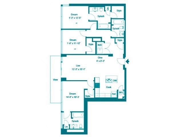 Persian - Three Bedroom Three Bath (1523 SF)