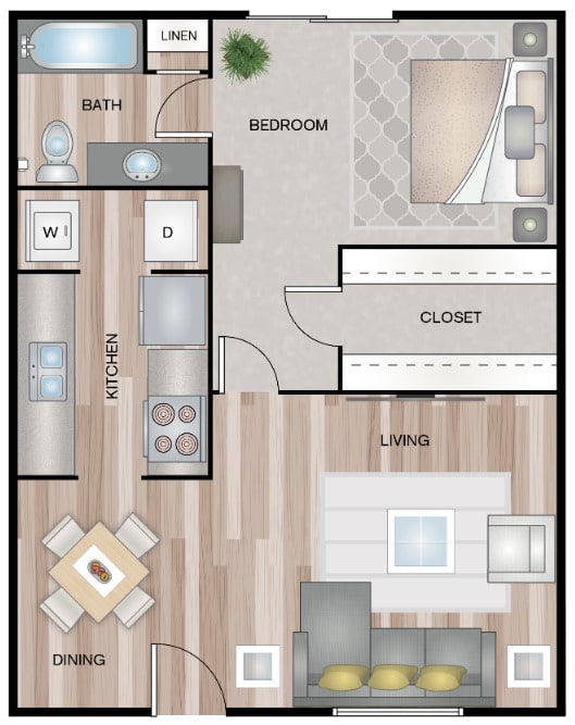 1 BEDROOM 1 BATHS 800SQFT - B- Floor Plan