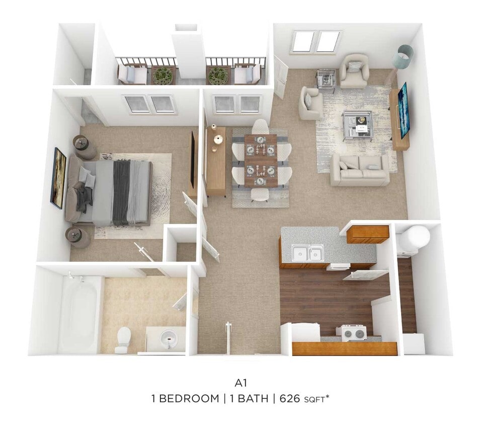 Floor Plan - One Bedroom- 626 sqft