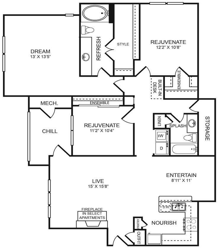 Floor Plan - 3 Bedroom, 2 Bathroom 1,419 SF 32C