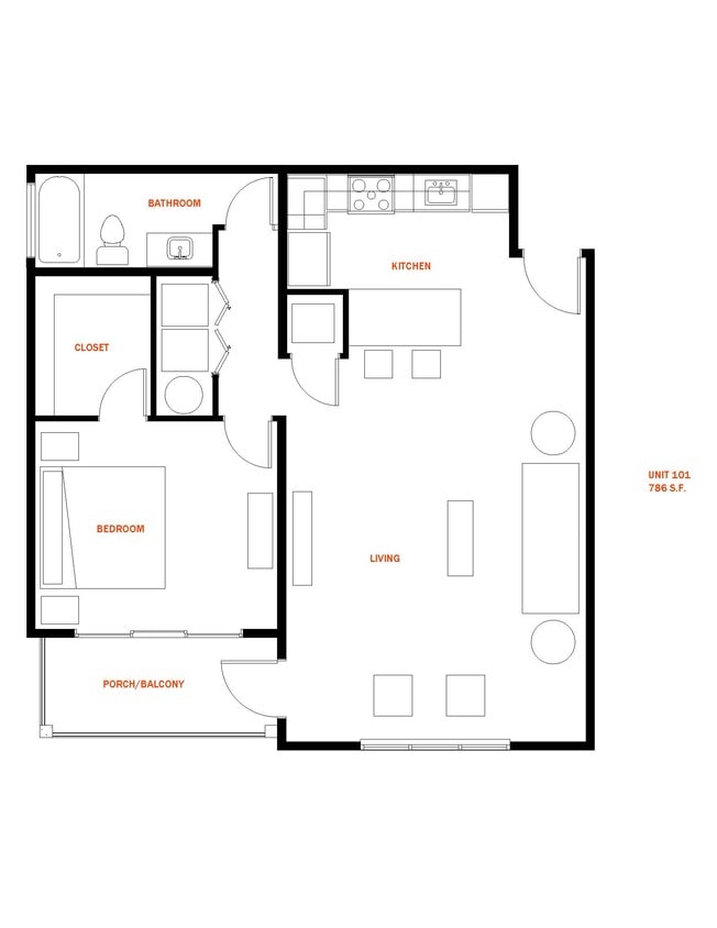 A-786 sq ft one bedroom - A