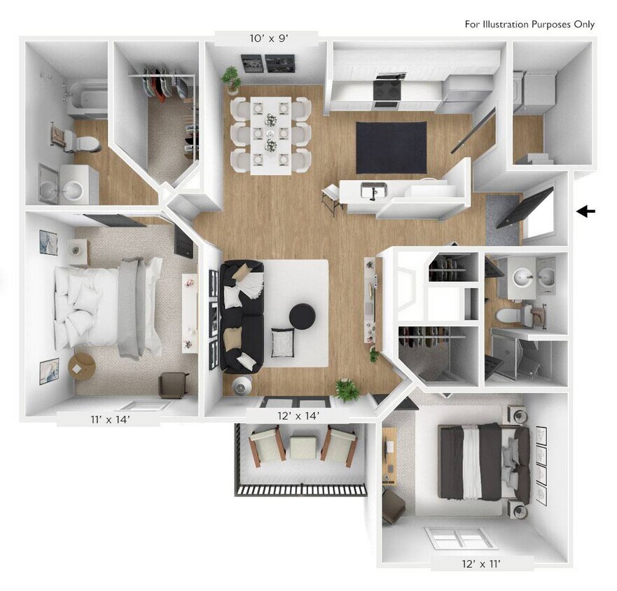 Floor Plan - The Dawn 2 BR 2 BA