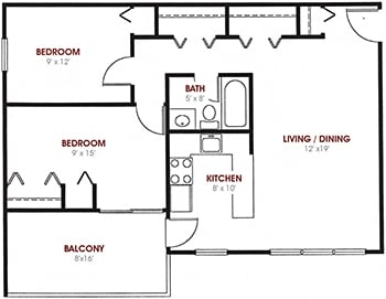 Floor Plan - Two Bed One Bath