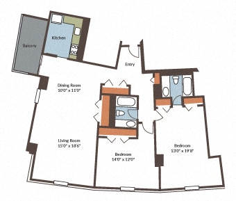 Floor Plan - H02 - 2 Bedroom / 2 Bathroom