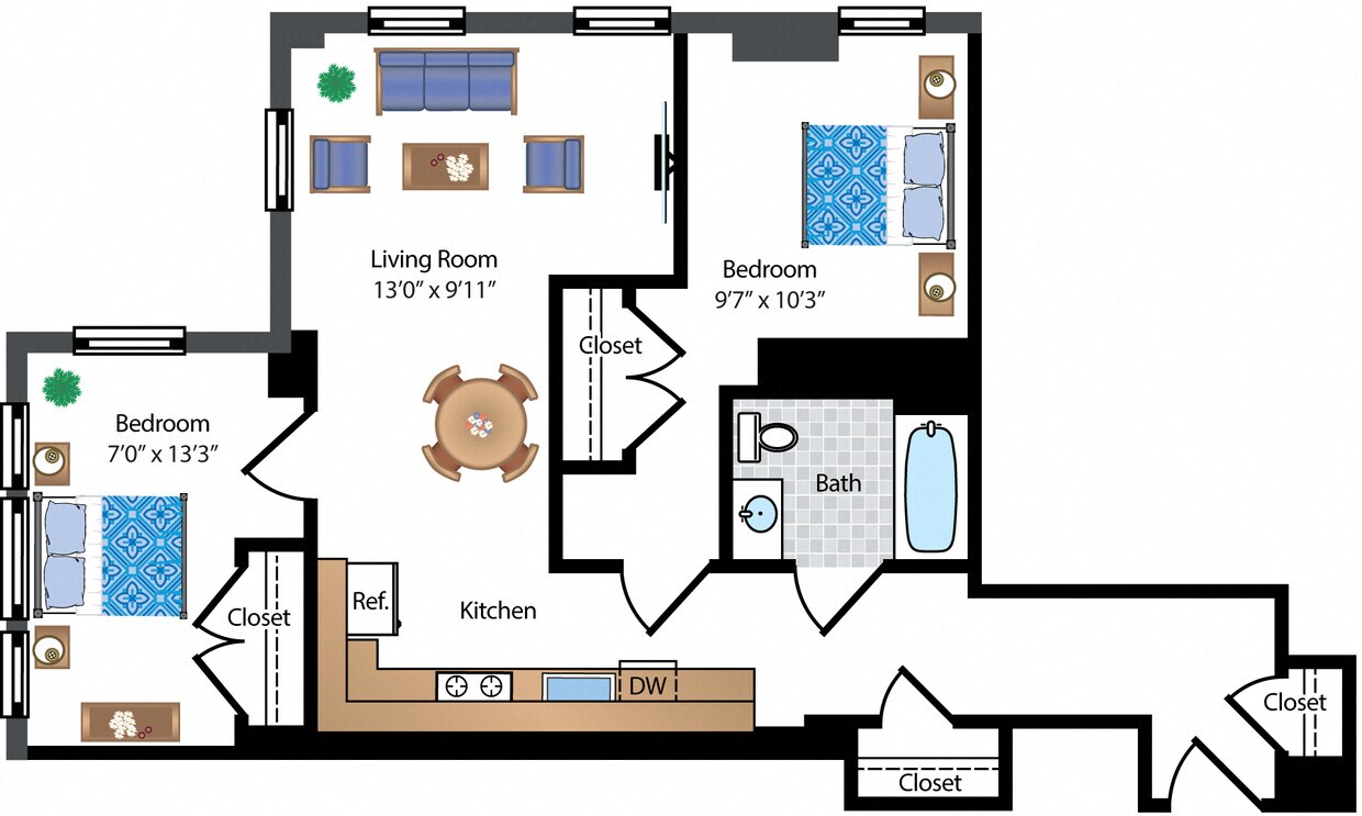 Floor Plan - Renovated 2 Bedroom 09A Tier 