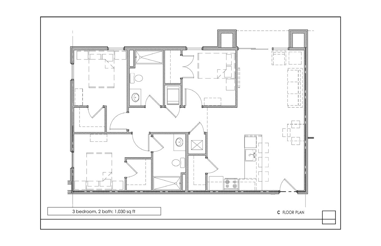 3 Bedroom - 3 Bedroom. 2 Bath