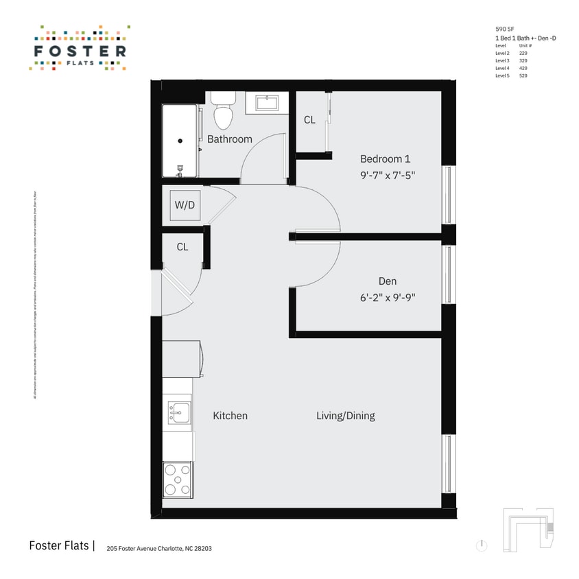 1 BED 1 BATH + DEN - D | 590 SF - 1 Bed 1 Bath + Den 