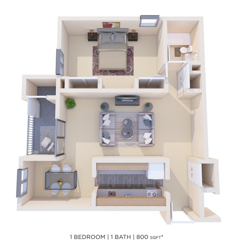 Floor Plan - One Bedroom - 800 sqft