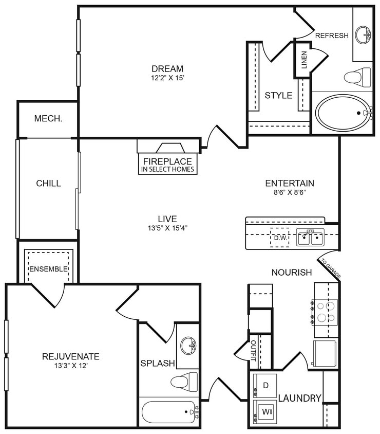 Floor Plan - 2 Bedroom, 2 Bathroom 1,124 SF 22B