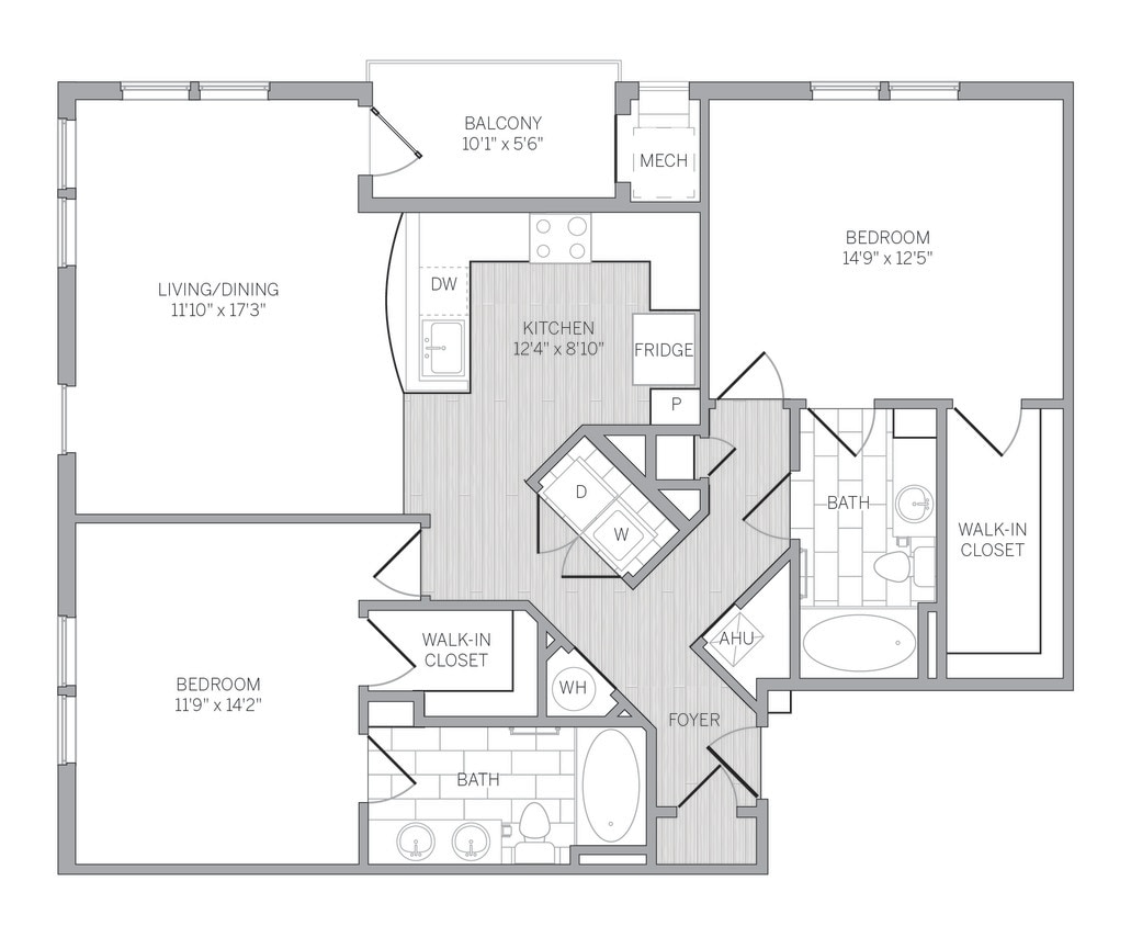 Floor Plan - 2-Bedroom w/ Den Furnished