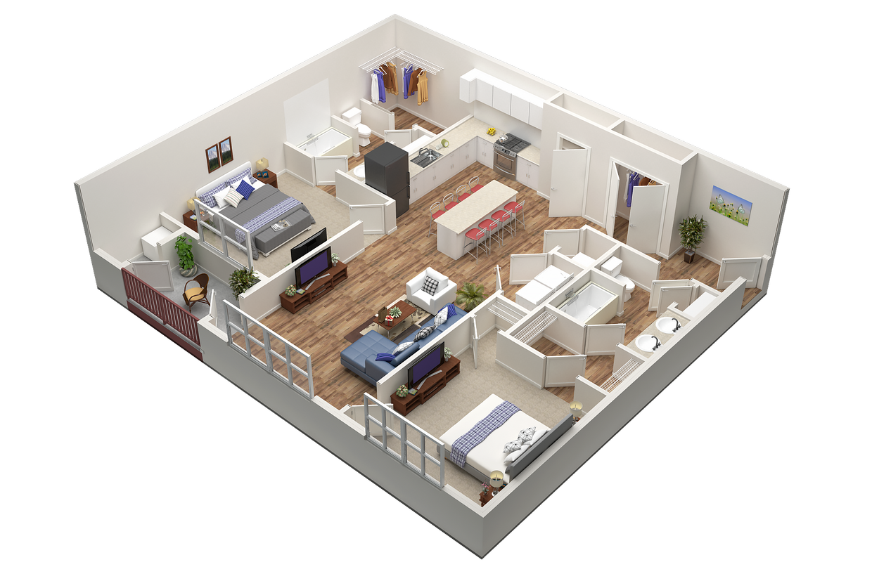 Floor Plan - 2 bed, 2 bath
