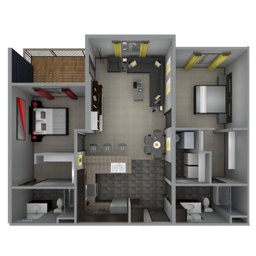 2 Bedroom 2 Bathroom Apartment Floorplan - 2 Bedroom 2 Bathroom Apartment