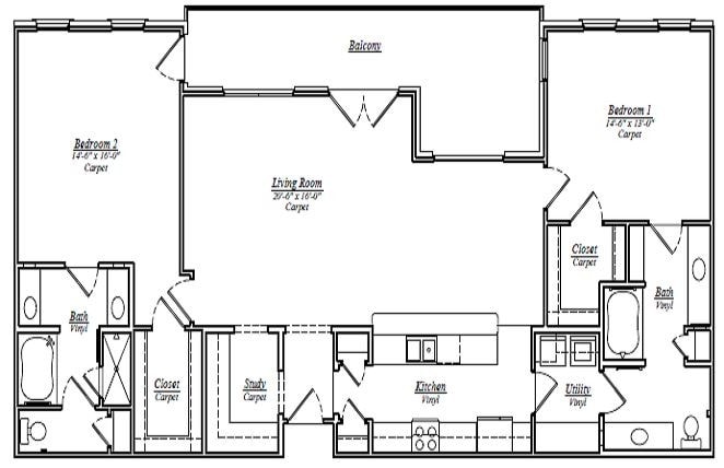 Floor Plan - B11 Two Bedroom Two Bath