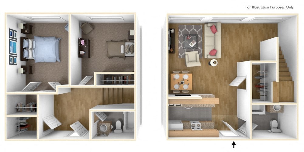 Floor Plan - 2 Bed 1.5 Bath Townhome
