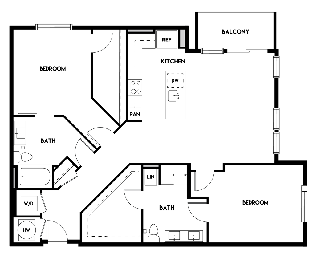 Floor Plan - 2BR 2BA (1323 SF)