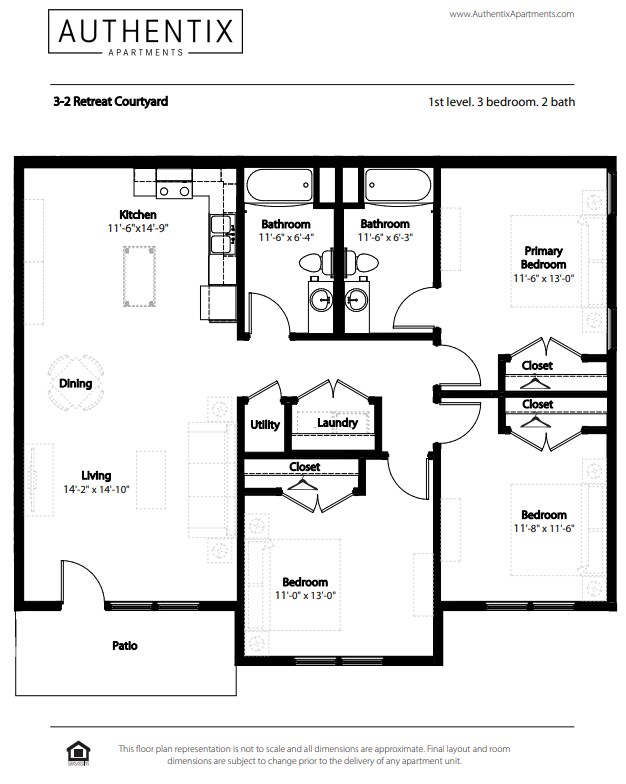 Floor Plan - 3-2 BR Retreat Courtyard