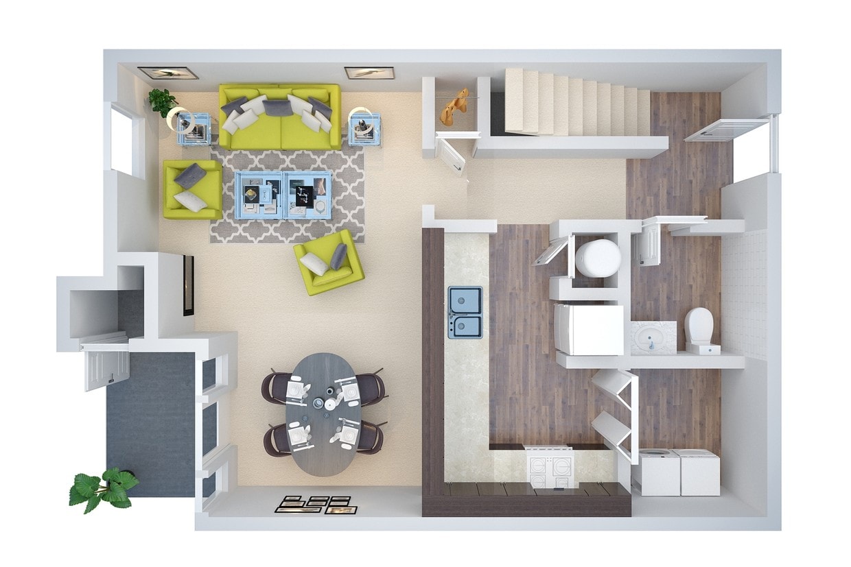 BR_3D_TH1_1080Sqft_First_floor.jpg - 2 Bd 1 Bth Townhouse (th1)