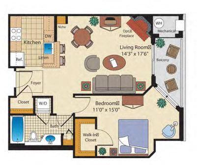 Floor Plan - 1 Bed/1 Bath-AJ4