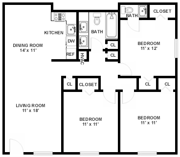 3BR/1.5BA - C1 THREE BEDROOM ONE & HALF BATH