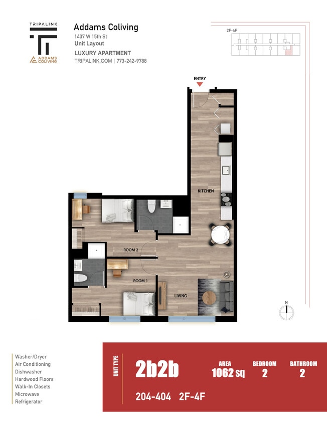 Floor Plan - 2 Bed 2 Bath - 1062 sqft