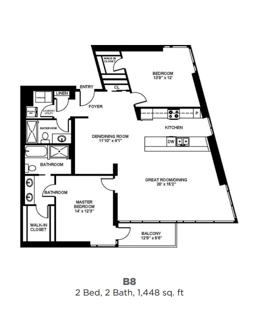 Floor Plan - B8 - Two Bedroom Two Bath