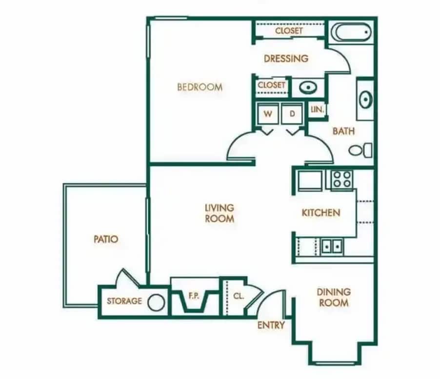 1x1 floorplan - One Bedroom One Bathroom