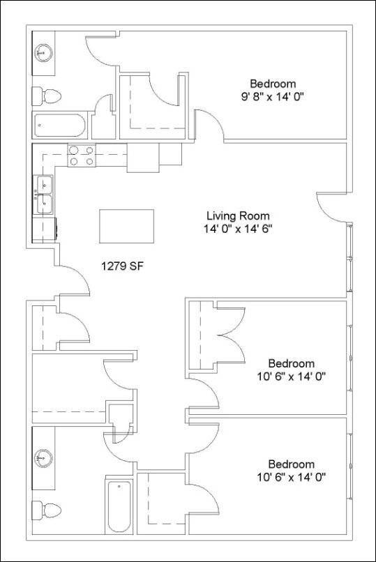 Floor Plan - 3 Bed/2 Bath | 1,279 SF